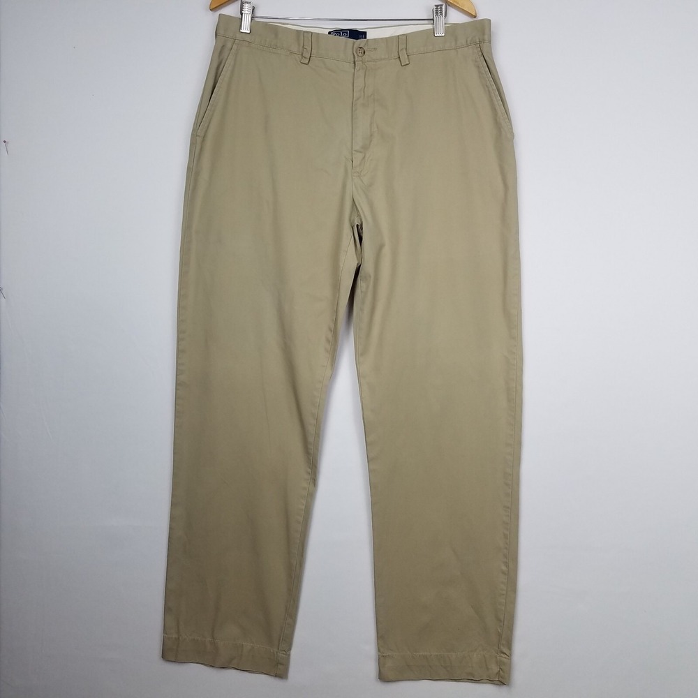 Polo Ralph Lauren Chino Pants Men 36x31 Tan Cotton Flat Front Vintage Khakis